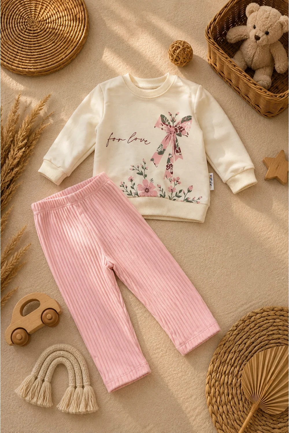Kız Çocuk %100 Pamuk 2 İplik Sweatshirt ve Tayt 2’li Takım