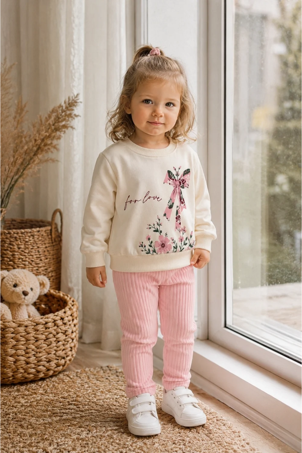 Kız Çocuk %100 Pamuk 2 İplik Sweatshirt ve Tayt 2’li Takım