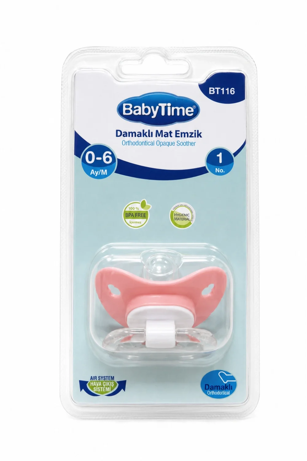 BabyTime Damaklı Mat Ortodontik Emzik No:1 0-6 Ay Pembe