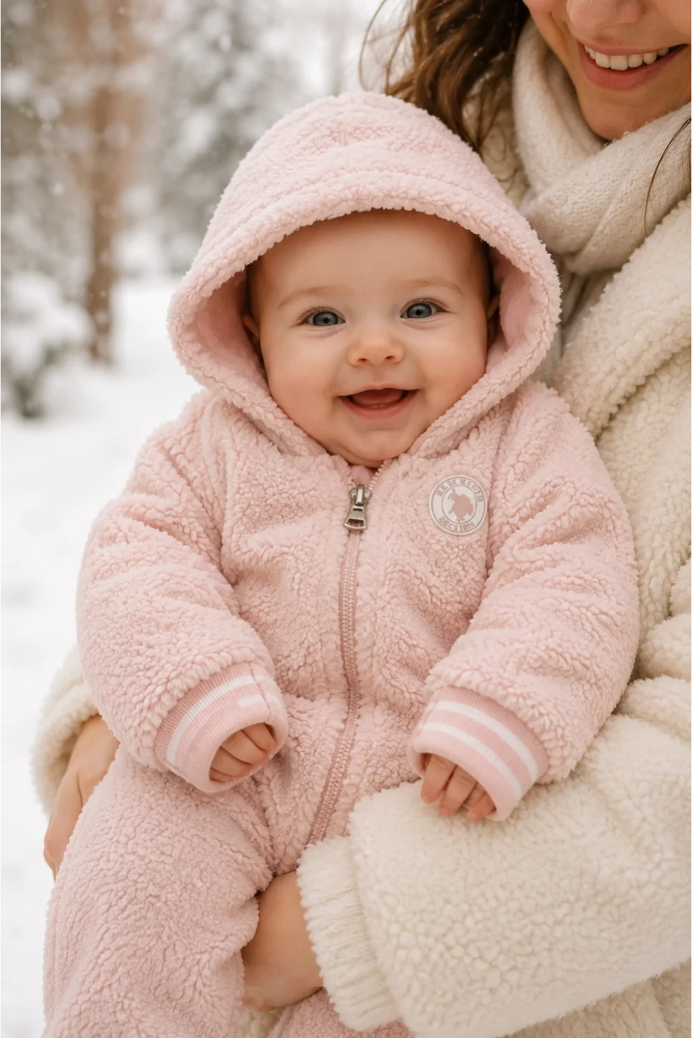 Kız Bebek Peluş Kışlık Kapüşonlu Fermuarlı Tulum | 3-18 Ay