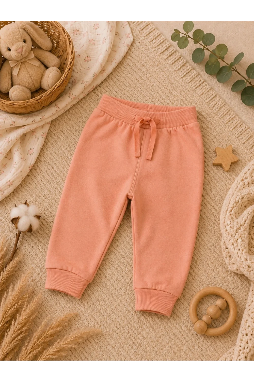 Kız Çocuk %100 Pamuk Eşofman Altı – Somon Renk Basic Jogger Pantolon (6 Ay - 5 Yaş)