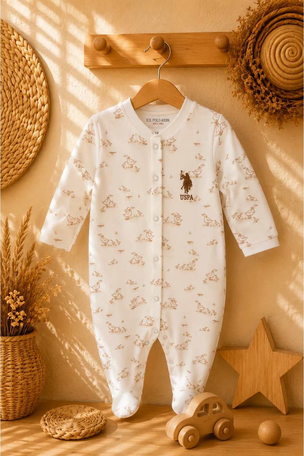 U.S. Polo Assn. Orijinal Unisex Bebek Patikli Tulum %100 Pamuk 0-9 Ay