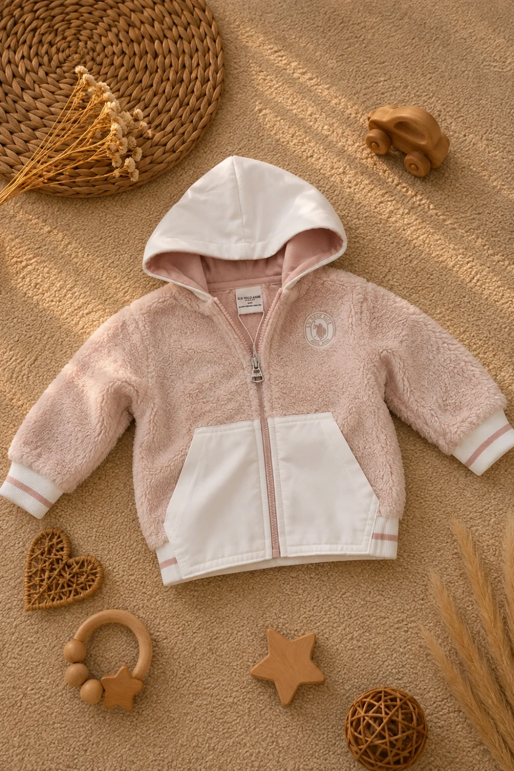 U.S. Polo Assn. Orijinal Kız Bebek Peluş Polar Mont 6-24 Ay | Kapüşonlu Kışlık & Mevsimlik