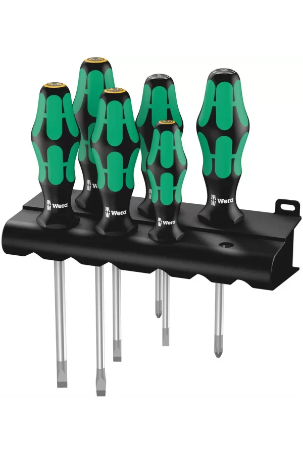 Wera 334/355/6 Raflı Kraftform Plus Tornavida Seti, Lasertip + Raf