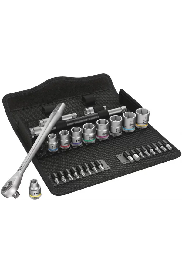 Wera 8100 SB 10 Zyklop Metal İtmeli Cırcır Seti, 3/8 Sürücülü, inç