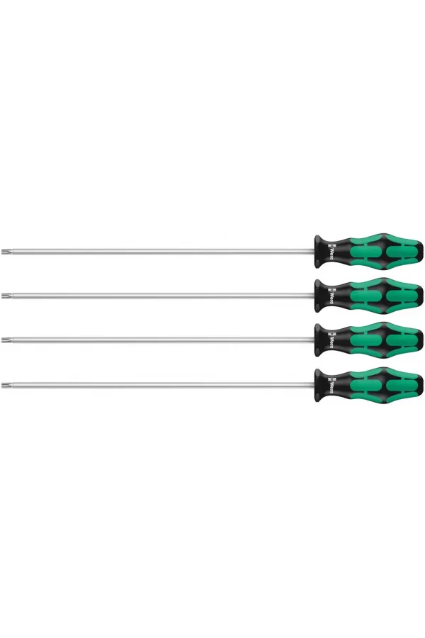 Wera 367/4 TORX® HF Kraftform Plus Tornavida Set, Tutma Fonksiyonlu 300 mm Uzun Bıçaklı