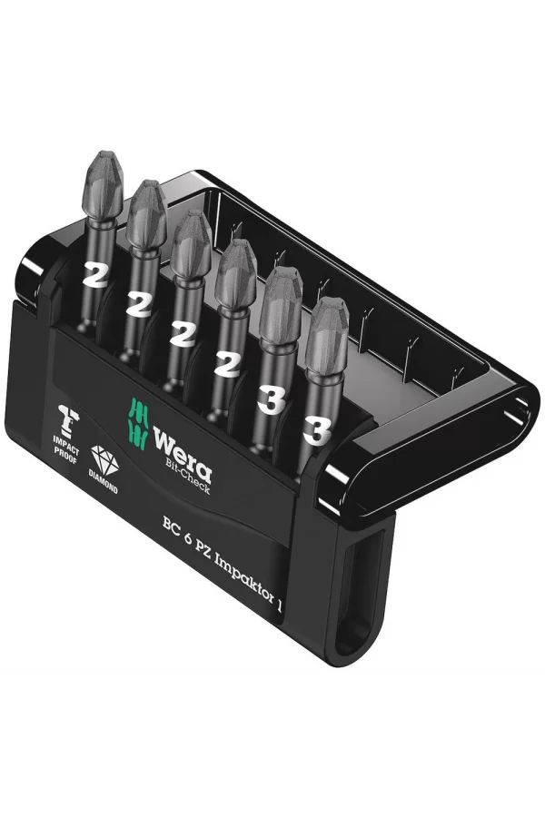 Wera Bit-Check 6 PZ Impaktor 1 Profesyonel Matkap Vidalama Tornavida bits Uçları