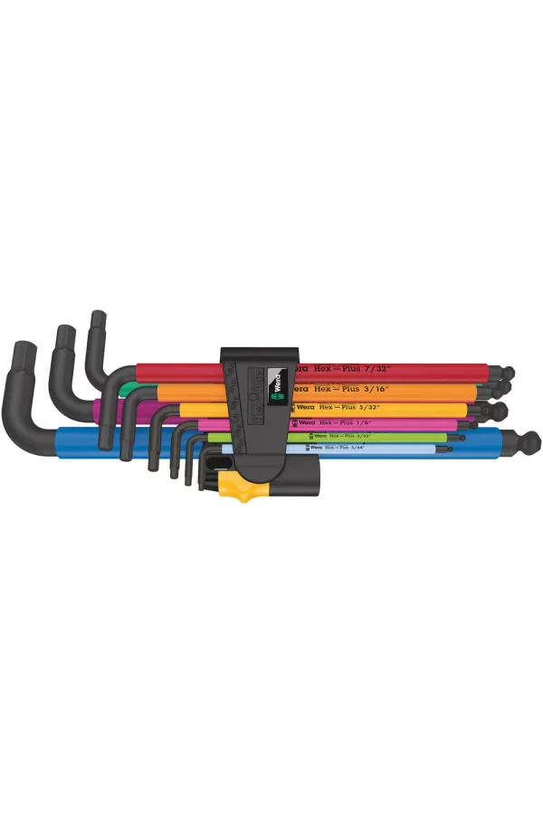Wera 950/9 Hex-Plus Renkli Emperyal 2 Allen Anahtar Set, inç, BlackLaser