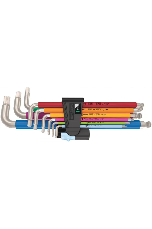Wera 3950/9 Hex-Plus Renkli Emperyal Paslanmaz 1, Allen Anahtar Set, inç, Paslanmaz