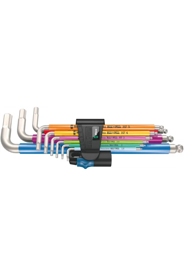 Wera 3950/9 Hex-Plus Renkli HF Paslanmaz 1 Allen Anahtar Set, metrik, Paslanmaz, Tutma Fonksiyonlu