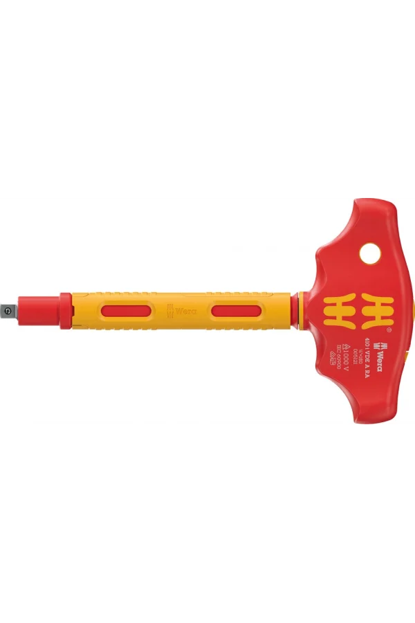 Wera 410 i VDE A RA 1/4 lokmalar için cırcırlı VDE yalıtımlı T saplı adaptör tornavida, 1/4 x 130 mm