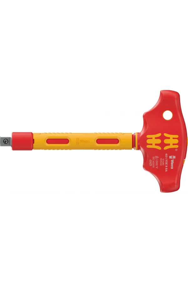 Wera 410 i VDE B RA 3/8 lokmalar için cırcırlı VDE yalıtımlı T saplı adaptör tornavida, 3/8 x 130 mm