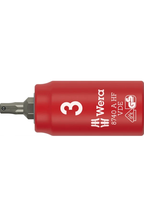 Wera 8740 A VDE HF Zyklop lokma bits, izole, 1/4 soketli, altıgen soketli vidalar için tutucu özellikli, 3 x 45 mm