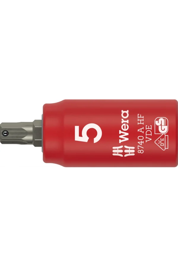 Wera 8740 A VDE HF Zyklop lokma bits, izole, 1/4 soketli, altıgen soketli vidalar için tutucu özellikli, 5 x 45 mm