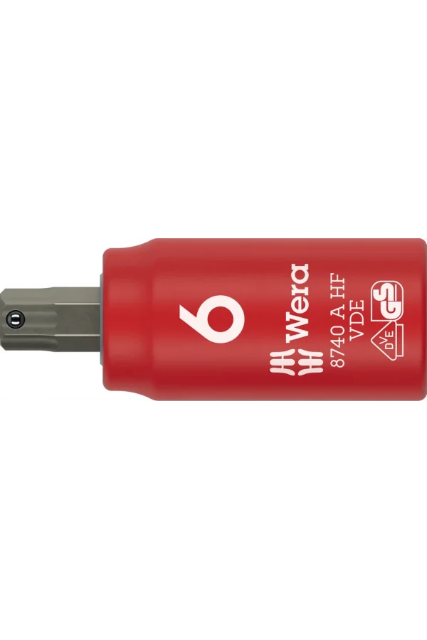 Wera 8740 A VDE HF Zyklop lokma bits, izole, 1/4 soketli, altıgen soketli vidalar için tutucu özellikli, 6 x 45 mm