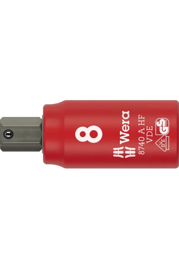 Wera 8740 A VDE HF Zyklop lokma bits, izole, 1/4 soketli, altıgen soketli vidalar için tutucu özellikli, 8 x 47 mm