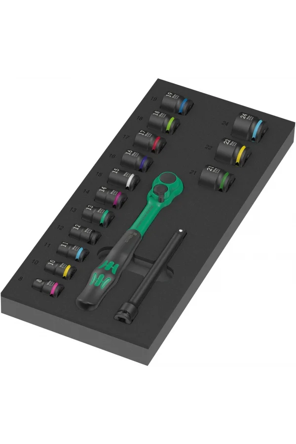 Wera 9724 Özel Kesim Sünger 8010 B Zyklop Comfort Cırcır Set 1, 3/8