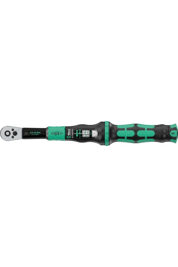 Wera Click-Torque Lock A 5 R/L Tork anahtarı, ayarlanabilir, tork kilit fonksiyonlu, itmeli kare sürücü (1/4), saat yönü/saat yönü tersine torklama operasyonu, 2,5-25 Nm, 1/4 x 2.5-25 Nm