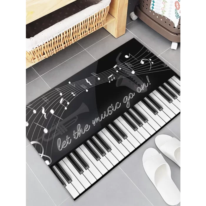 Esnature Piyanolu Nota Desenli Siyah Kapı Önü Paspası 45x70 Cm