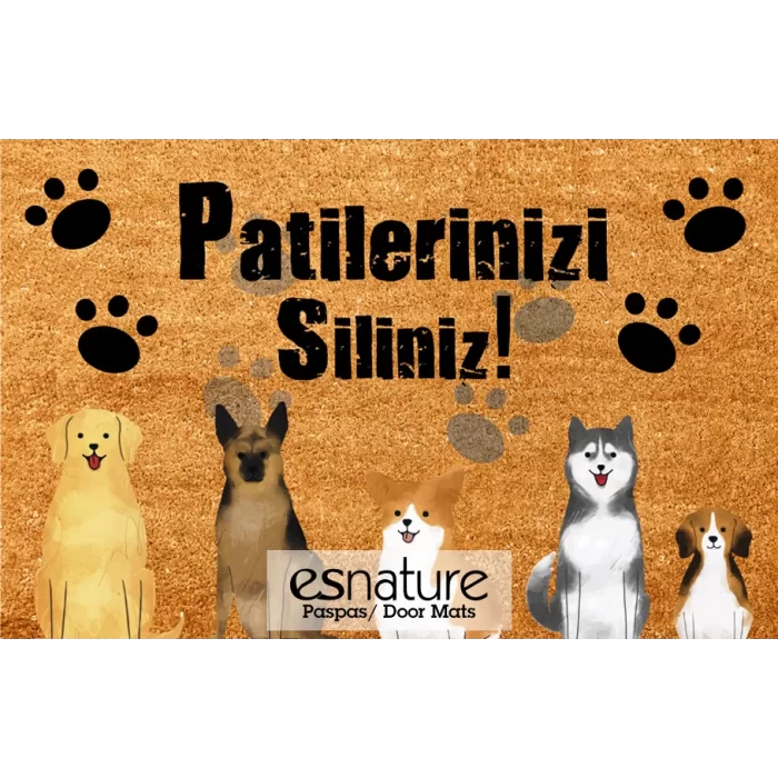 Esnature Köpek Desenli Patilerinizi Silin Yazılı Kapı Önü Paspası 45x70 Cm
