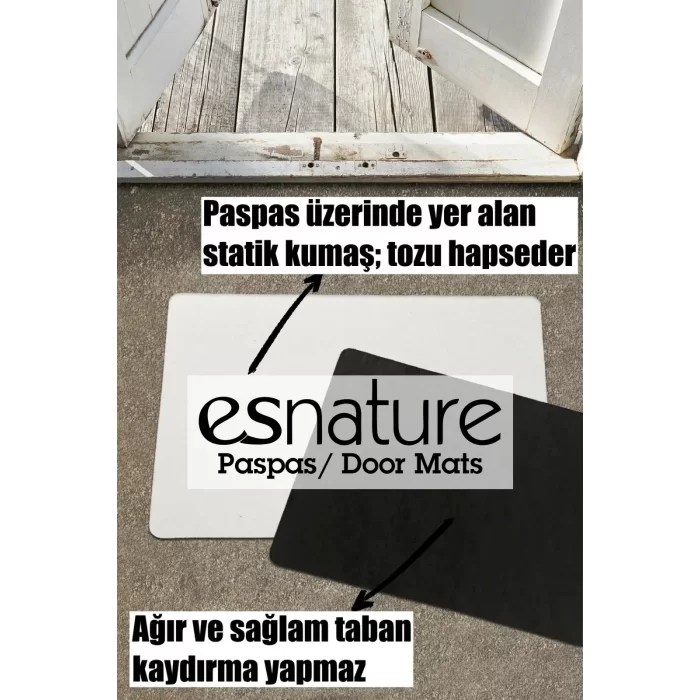 Esnature Yeşil Sarmaşıklı Yaprak Desenli Hoşgeldiniz Yazılı Kapı Önü Paspası 45x70 Cm