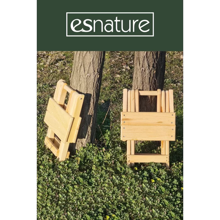 Esnature Vernikli Doğal Ahşap Katlanabilir Kamp Piknik Tabure 2 Adet 30 Cm X 30 Cm