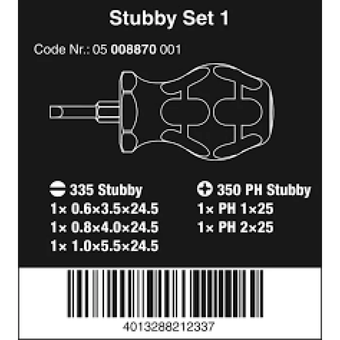 Wera Stubby Topaç Düz Yıldız Tornavida Seti 05008870001