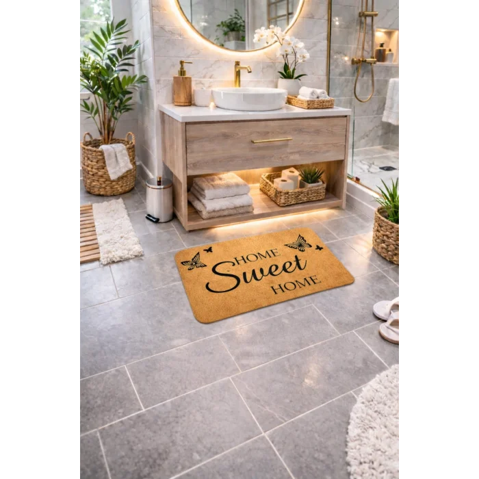 Esnature Evim Evim Güzel Evim Home Sweet Home Kahverengi Kapı Önü Paspası 45x70 Cm