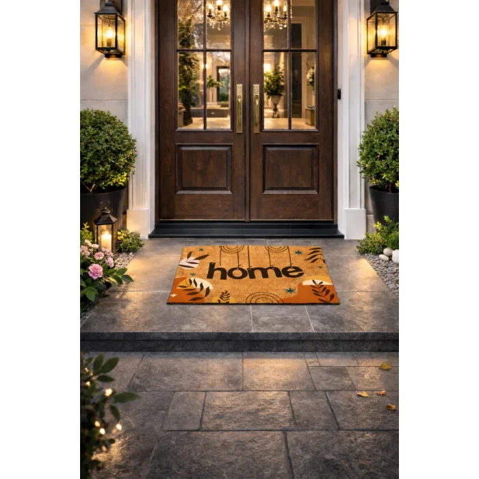 Esnature Home Bohem Temalı Dağ ve Yaprak Desenli Kapı Önü Paspası 45x70 Cm