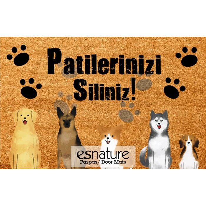 Esnature Köpek Desenli Patilerinizi Silin Yazılı Kapı Önü Paspası 45x70 Cm