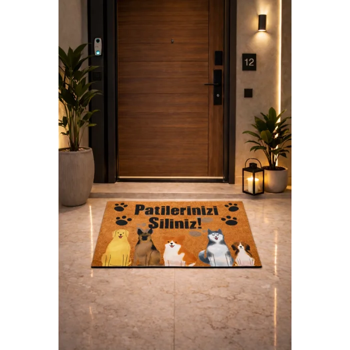 Esnature Köpek Desenli Patilerinizi Silin Yazılı Kapı Önü Paspası 45x70 Cm