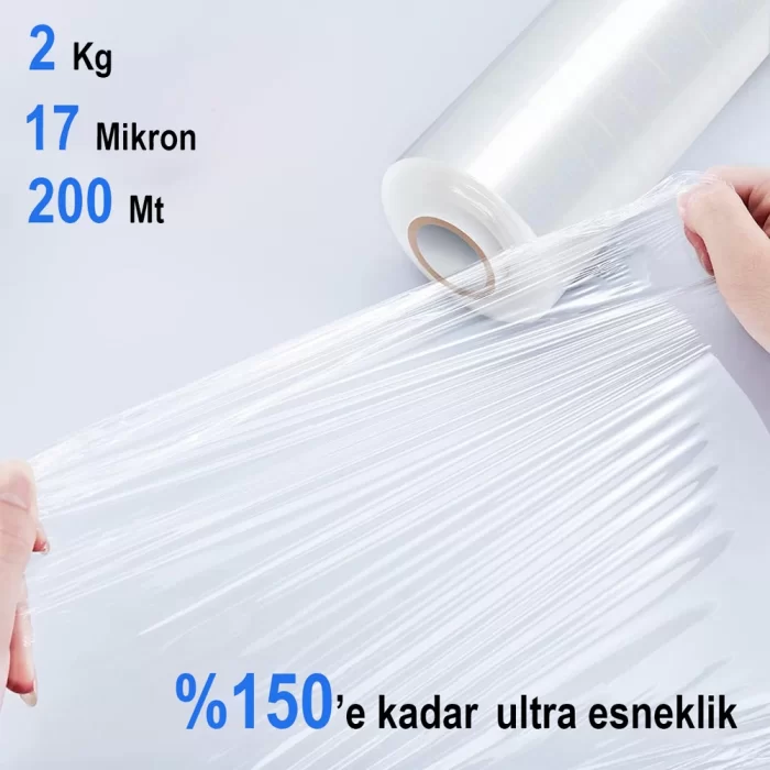 Alveta El Tipi Rulo Streç Film %150 Esneklik 2 Kg 17 Mikron 200 Metre Yırtılmaya Dayanıklı 50 Cm