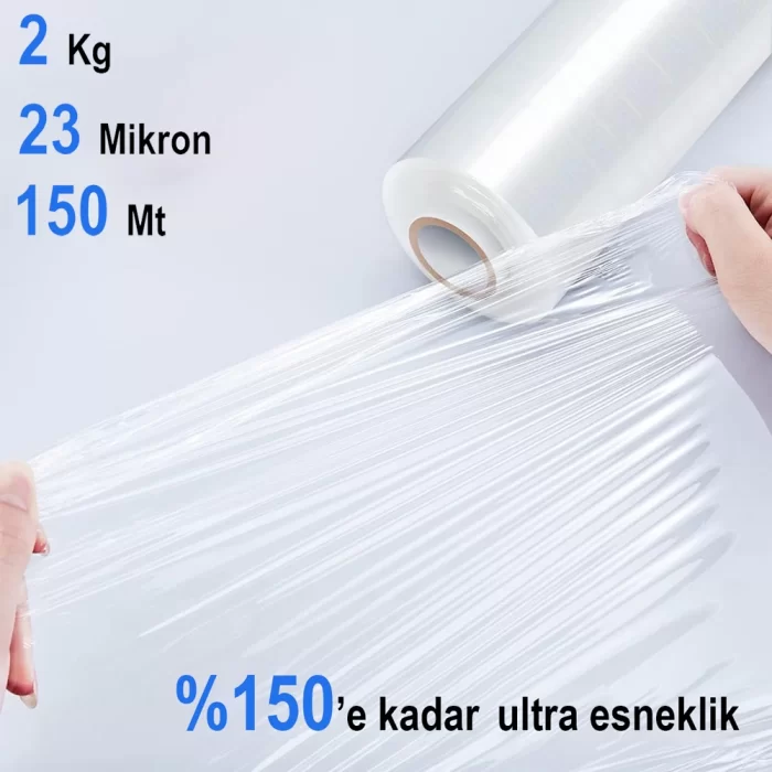 Alveta El Tipi Rulo Streç Film %150 Esneklik 2 Kg 23 Mikron 150 Metre Yırtılmaya Dayanıklı 50 Cm