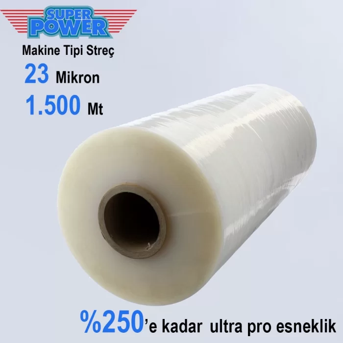 Alveta Makine Tipi Rulo Streç Film %250 Esneklik 23 Mikron 1500 Metre Yırtılmaya Dayanıklı 50 Cm