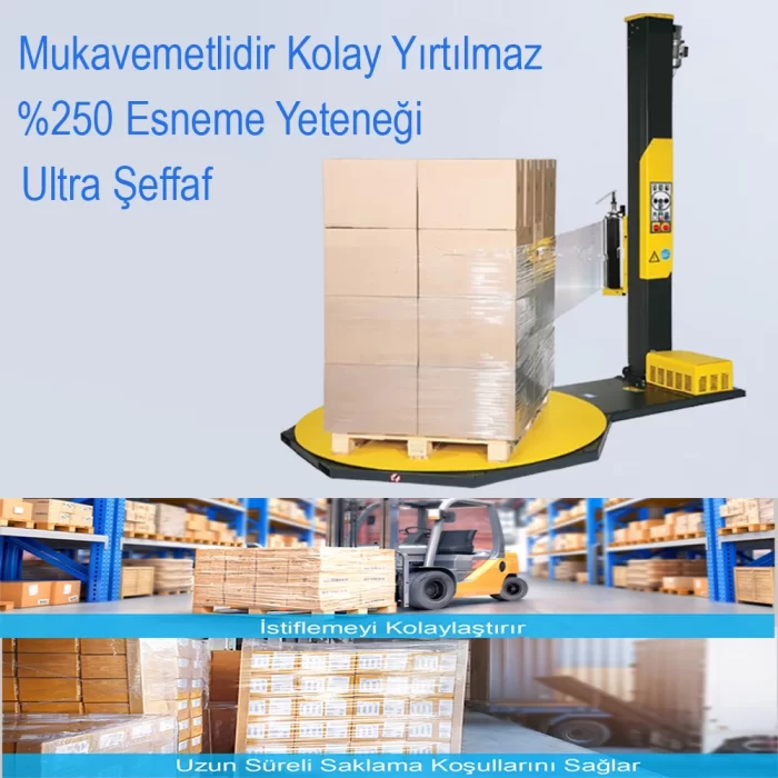 Alveta Makine Tipi Rulo Streç Film %250 Esneklik 23 Mikron 1500 Metre Yırtılmaya Dayanıklı 50 Cm