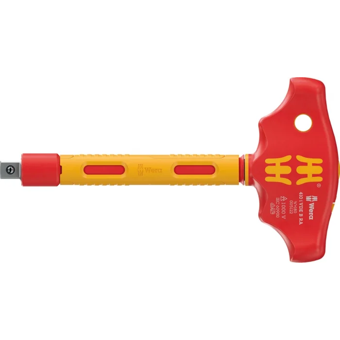 Wera 410 i VDE B RA 3/8 lokmalar için cırcırlı VDE yalıtımlı T saplı adaptör tornavida, 3/8 x 130 mm