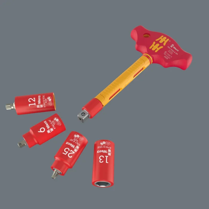 Wera 410 i VDE B RA 3/8 lokmalar için cırcırlı VDE yalıtımlı T saplı adaptör tornavida, 3/8 x 130 mm