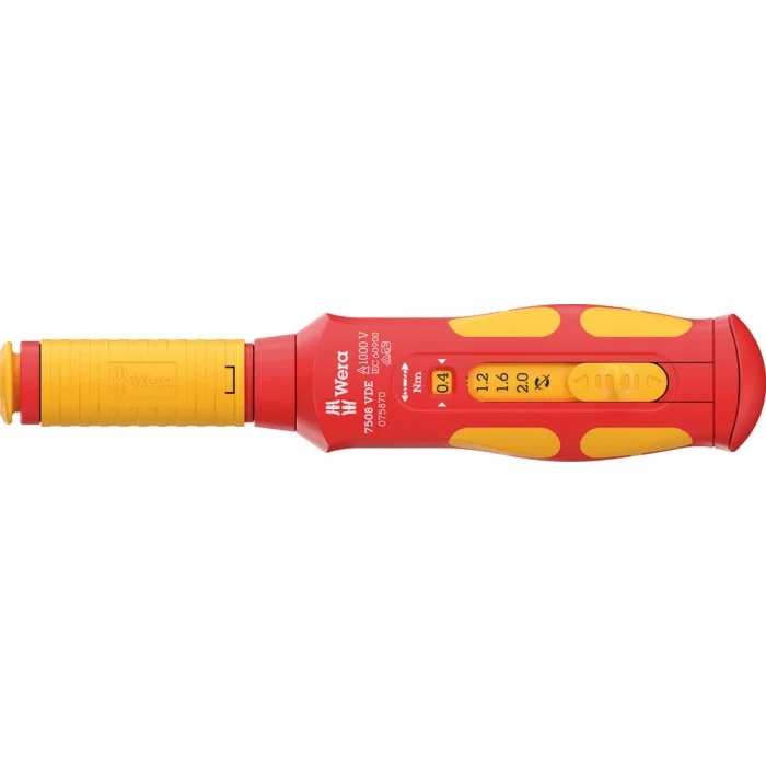 Wera 7508 VDE Kraftform Safe-Torque Speed Tork anahtarı, 0,4-2,0 Nm, 9 x 0.4 Nm x 0.8 Nm x 1.2 Nm x 1.6 Nm x 2.0 Nm x 192 mm