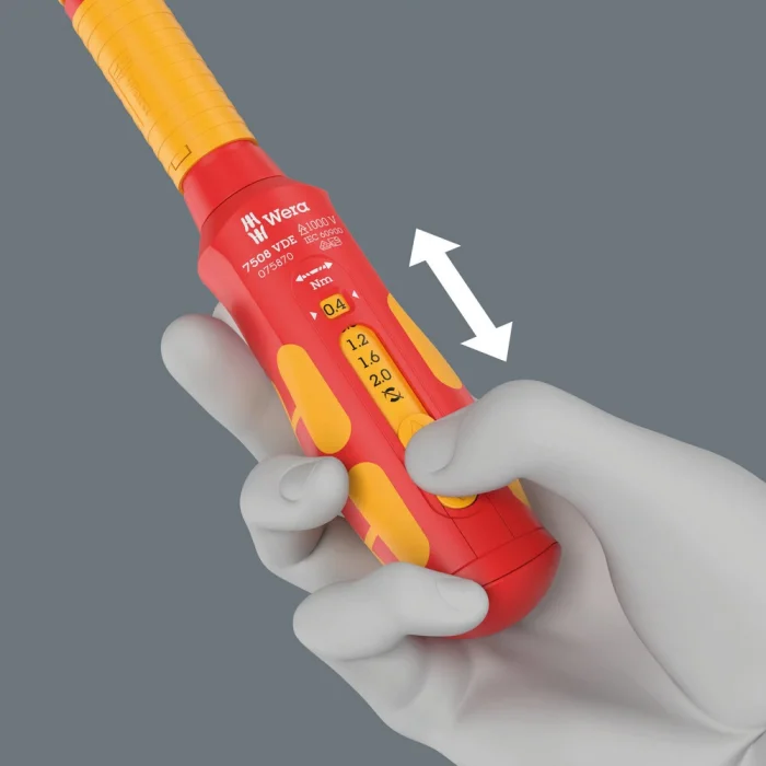 Wera 7508 VDE Kraftform Safe-Torque Speed Tork anahtarı, 0,4-2,0 Nm, 9 x 0.4 Nm x 0.8 Nm x 1.2 Nm x 1.6 Nm x 2.0 Nm x 192 mm