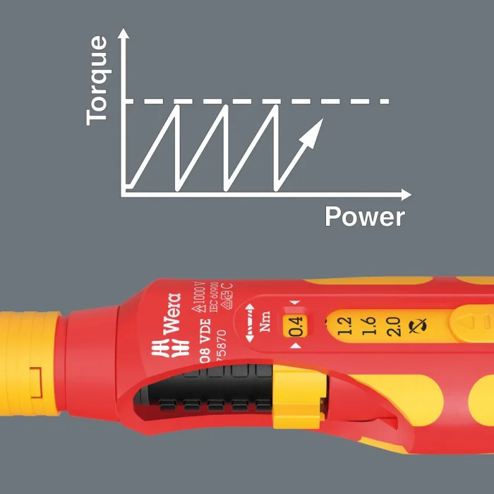 Wera 7508 VDE Kraftform Safe-Torque Speed Tork anahtarı, 0,4-2,0 Nm, 9 x 0.4 Nm x 0.8 Nm x 1.2 Nm x 1.6 Nm x 2.0 Nm x 192 mm