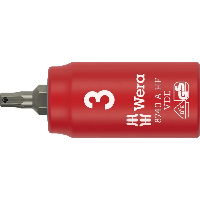 Wera 8740 A VDE HF Zyklop lokma bits, izole, 1/4 soketli, altıgen soketli vidalar için tutucu özellikli, 3 x 45 mm