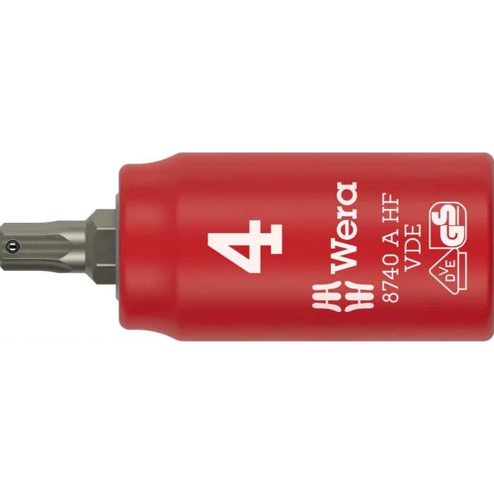 Wera 8740 A VDE HF Zyklop lokma bits, izole, 1/4 soketli, altıgen soketli vidalar için tutucu özellikli, 4 x 45 mm