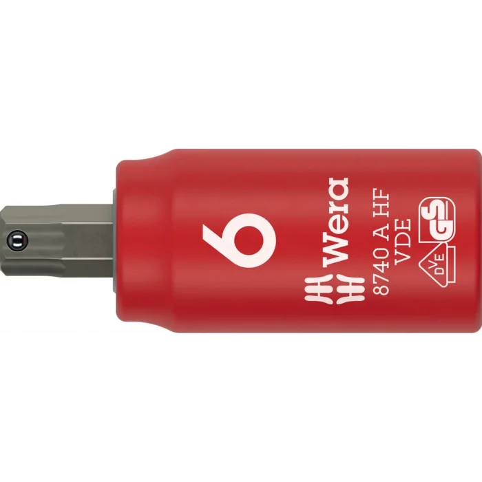 Wera 8740 A VDE HF Zyklop lokma bits, izole, 1/4 soketli, altıgen soketli vidalar için tutucu özellikli, 6 x 45 mm