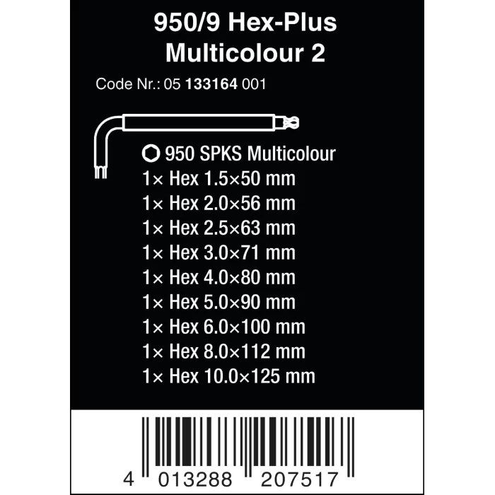 Wera 950/9 Hex-Plus Kısa Renkli Alyan Seti 05133164001