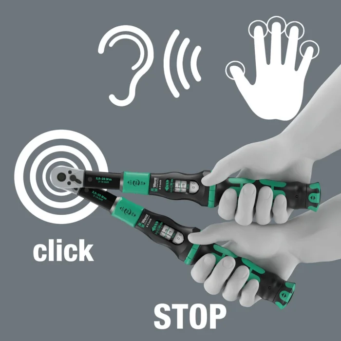 Wera Click-Torque Lock A 5 Tork anahtarı, ayarlanabilir, tork kilit fonksiyonlu, yön mandallı cırcır, saat yönünde torklama operasyonu, 2,5-25 Nm, 1/4 x 2.5-25 Nm