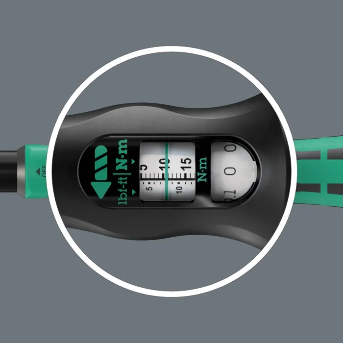 Wera Click-Torque Lock A 5 R/L Tork anahtarı, ayarlanabilir, tork kilit fonksiyonlu, itmeli kare sürücü (1/4), saat yönü/saat yönü tersine torklama operasyonu, 2,5-25 Nm, 1/4 x 2.5-25 Nm
