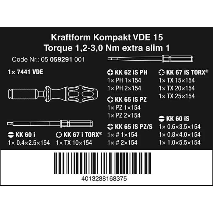 Wera Kraftform Kompakt VDE İzoleli Torklu 1.2-3.0 Tornavida Set 05059291001