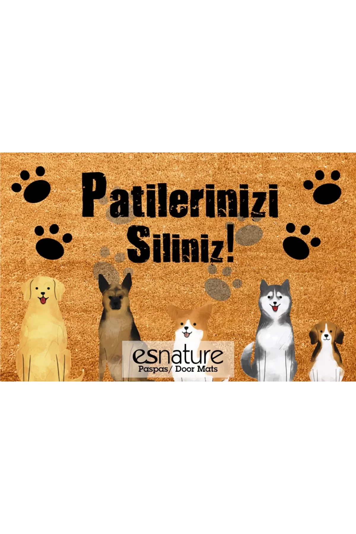 Esnature Köpek Desenli Patilerinizi Silin Yazılı Kapı Önü Paspası 45x70 Cm