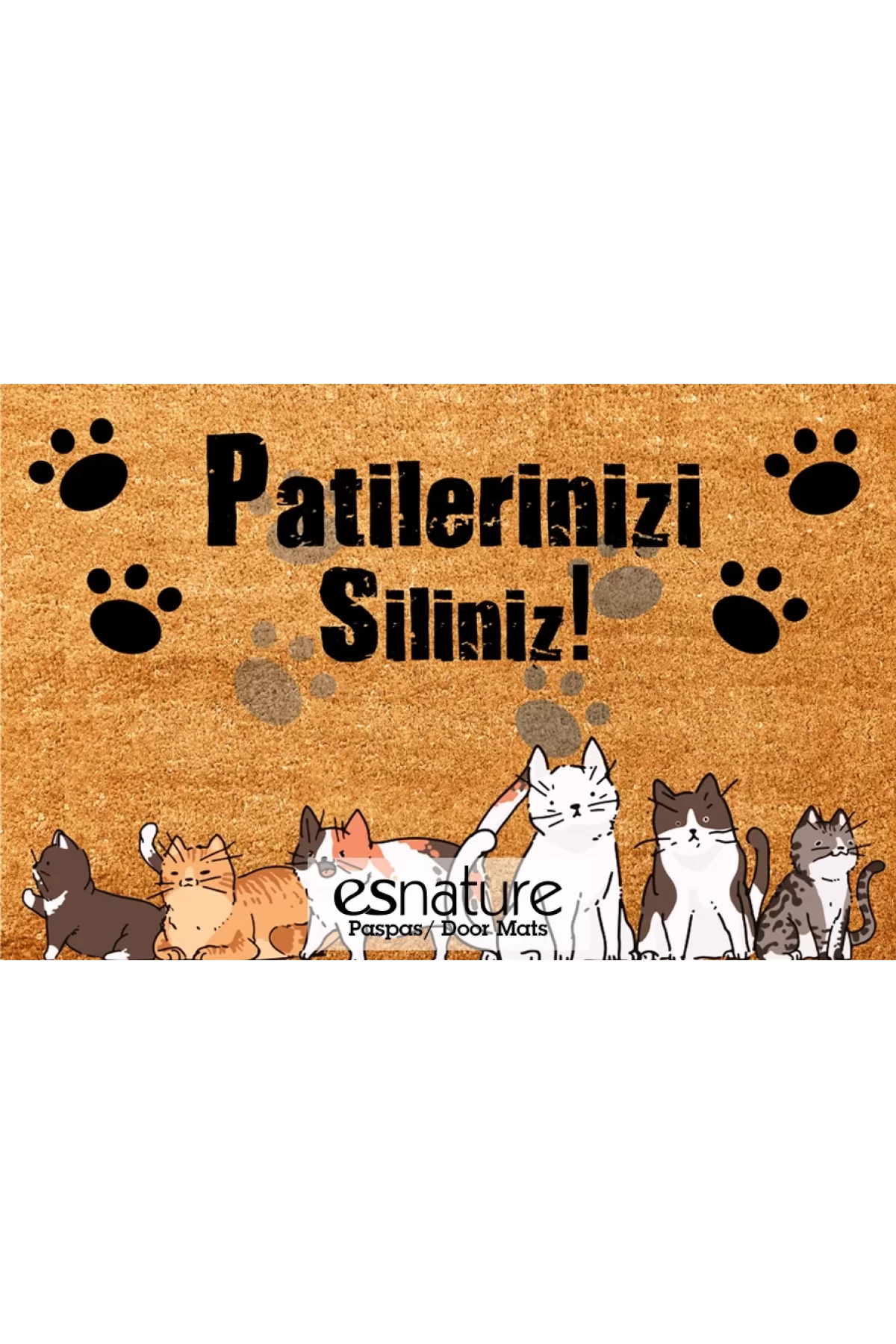 Esnature Kedi Desenli Patilerinizi Silin Yazılı Kapı Önü Paspası 45x70 Cm