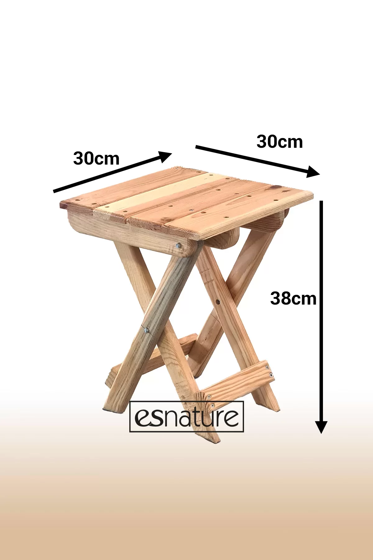 Esnature Vernikli Doğal Ahşap Katlanabilir Kamp Piknik Tabure 1 Adet 30 Cm X 30 Cm